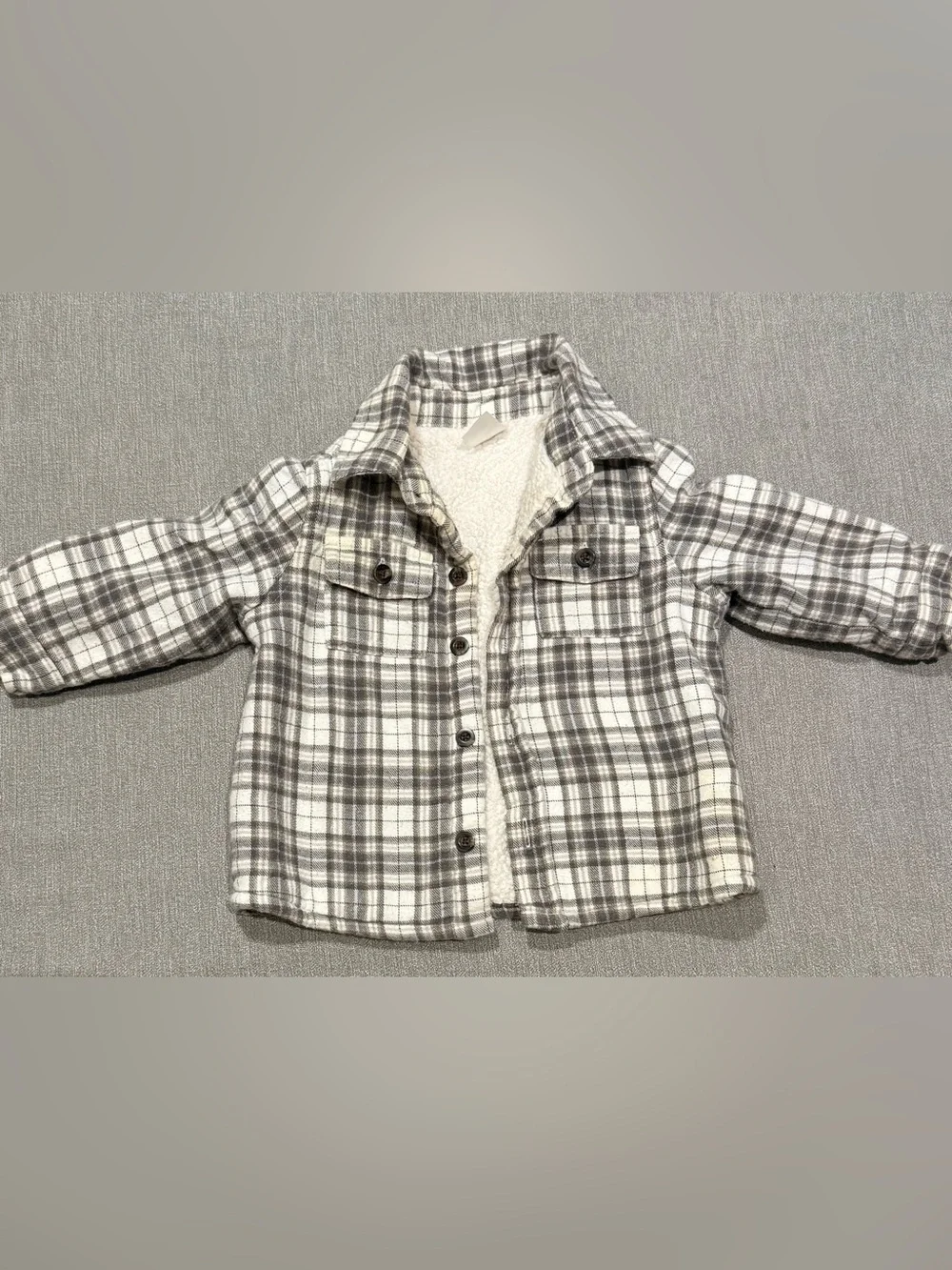 Carter's Gray & White Plaid Sherpa-Lined Button-Down Shirt